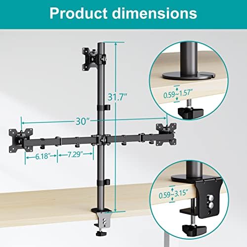 MOUNT PRO Triple Monitor Mount, Monitor Desk Mount for 3 Screens up to 32 inch, 17.6 lbs Each, Fully Adjustable Stacked Computer Stand, Table VESA Mounting, C clamp/Grommet Base - Image 3