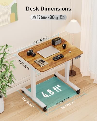 32" Small Rolling Electric Standing Desk Adjustable Height for Home Office - Image 2