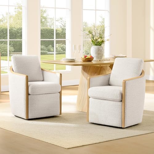 CHITA Upholstered Dining Chairs Set of 2 with Hidden Casters, Pearl by Unknown
