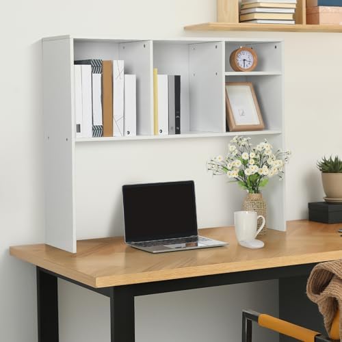 Briwooody Dorm Desk Hutch Desktop Bookshelf for College Office, White - Image 2