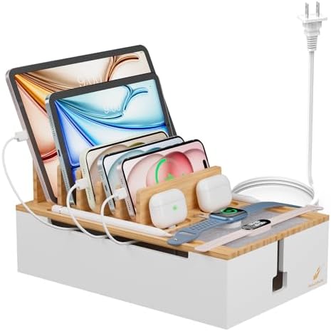 Pezin & Hulin Bamboo Charging Station for Multiple Devices-Natural+White by PezinHulin