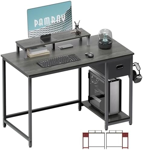 Pamray 39 Inch Small Computer Desk with Monitor Stand and Drawer for Gaming by PAMRAY