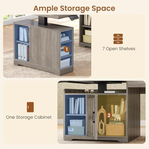 SEDETA Farmhouse L Shaped Standing Desk with Storage for Home Office, Grey - Image 6