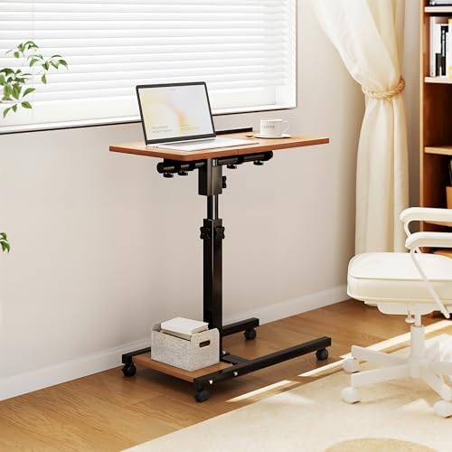 Furist Mobile Adjustable Height Laptop Stand PC Computer Portable Notebook Swivel Laptop Desk Rolling Table Desk Cart Tiltable with Wheels Casters& Mouse Pad Table，Natural - Image 4