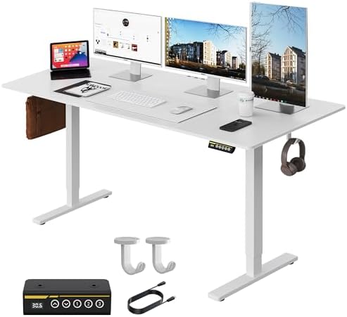 55 x 28 Inch Electric Standing Desk, 3 Memory Presets, White by GamorkLLC
