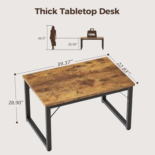 Mericonia 40 Inch Computer Desk, 1" Thick Small Office Table, Brown - Image 2