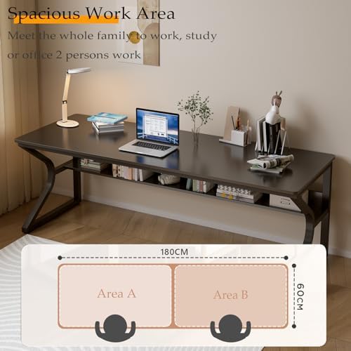 OSCHF 71-Inch Extra Long Desk with Storage Shelf, Black - Image 3