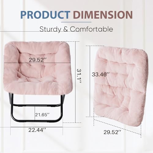 DUMOS Faux Fur Saucer Chair for Adults, Living Room Folding Lounge Chair - Image 2