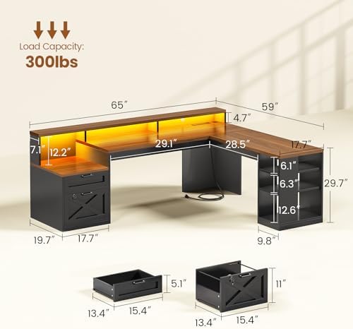 SEDETA 65"x59" L Shaped Desk with Lockable Drawers Storage for Home Office - Image 2