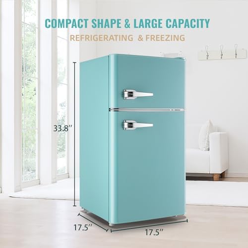 WANAI Compact Mini Refrigerator Small Refrigerator with Freezer, Retro Mini Fridge with Dual Door,7 Adjustable Thermostat, Adjustable Shelves For Dorm, Office Bedroom, Blue - Image 4