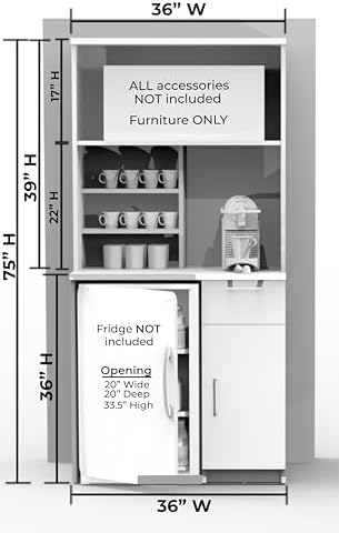 BREAKtime Compact Fridge and Microwave Space Hutch Cabinet, Commercial Office Breakroom Coffee Station, Fully Assembled, 36" W x 24" D x 75" H, Appliances Not Included, Beech - Image 5
