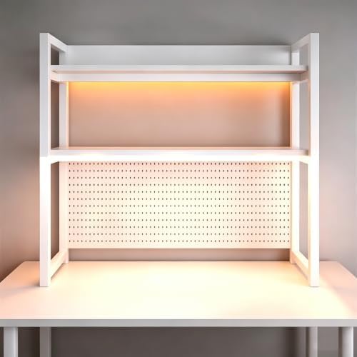 Multi-Tier Hole-Board Desktop Bookshelf, Steel Frame DIY Storage Organizer Display Rack for Office, Gaming Dorm Desks by Unknown