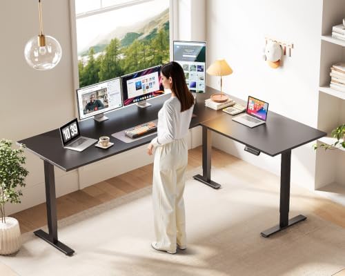 Casaottima 71 Inch L Shaped Electric Standing Desk, Home Office, Black - Image 2