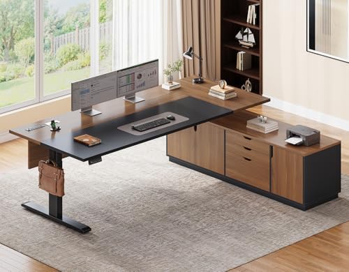 SEDETA 71" Executive L Shaped Electric Standing Desk, Brown by SEDETA