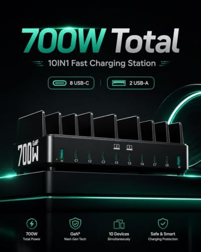 700W 10-in-1 GaN 5 Fast Charger Dock Multi Device Charging Station - Image 2