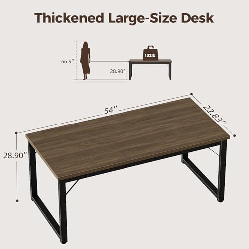 Mericonia 54 Inch Computer Desk, 1" Thick Large Office Table, Walnut - Image 2