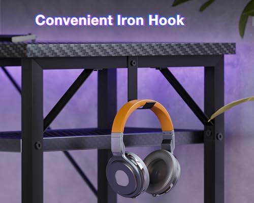 ODK 61 Inch L Shaped Gaming Desk with Hutch & Headphone Hook - Image 5