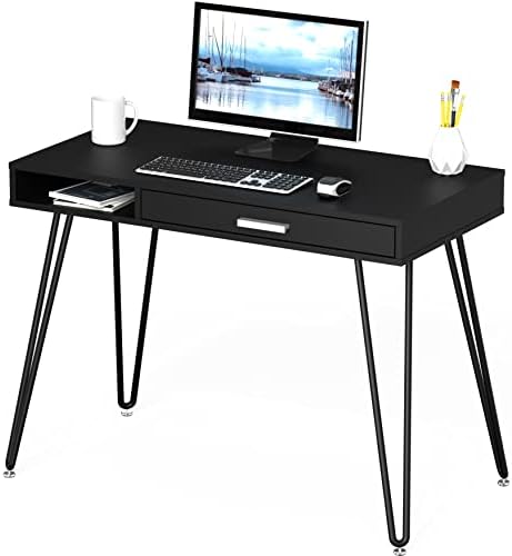 SHW Home Office Computer Hairpin Leg Desk with Drawer, Black by SHW