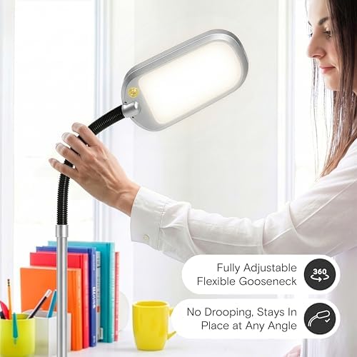 Brightech Litespan Slim LED Floor Reading Lamp with Adjustable Gooseneck for Living Rooms & Offices, Dimmable Standing Lamp for Bedroom - Silver - Image 3
