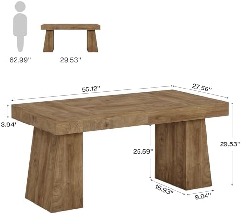 Tribesigns 55" Executive Desk, Wooden Office Desk with Double Pedestal, Modern Simple Computer Writing Table for Home Office, Light Brown - Image 2