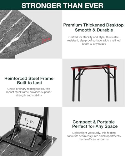Frylr Small Folding Computer Desk – 35.8 Inch Portable Table for Craft and Study, Lightweight Desk for Small Spaces, Foldable Laptop Table Built-in AC/USB Outlets for Convenience, Marble Greige - Image 7