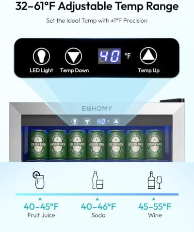 EUHOMY 145 Can Mini Fridge, 4.5 Cu.ft Beverage Refrigerator with Glass Door - Image 4