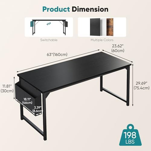 OLIXIS Computer Desk, 63 Inch Gaming Desks for Home Office Small Spaces - Image 3
