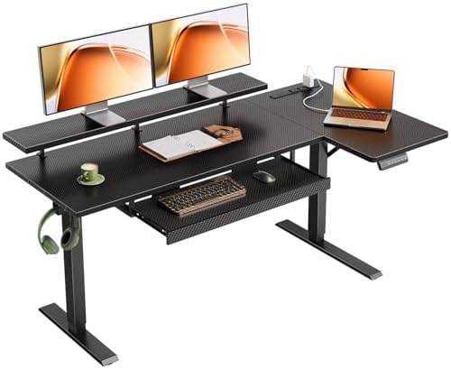 OffiGo 55" Reversible L Shaped Electric Standing Desk, Carbon Fiber Black by OfficeGo-ForHomeOfficeWork