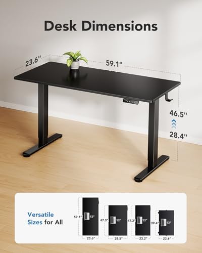 HUANUO Electric Standing Desk, Whole Piece Desktop, Adjustable Height Computer Desk, 4 Height Memory Settings, Sit Stand Up Desk for Home Office, 60" x 24", Black - Image 3