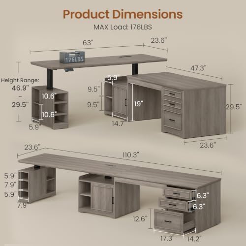 SEDETA Farmhouse L Shaped Standing Desk with Storage for Home Office, Grey - Image 2