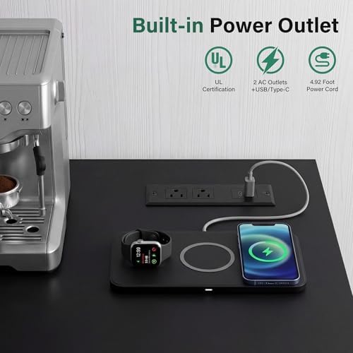 Mini Fridge Cabinet with Storage & Power Outlet, Coffee Bar Cabinet, Black - Image 4
