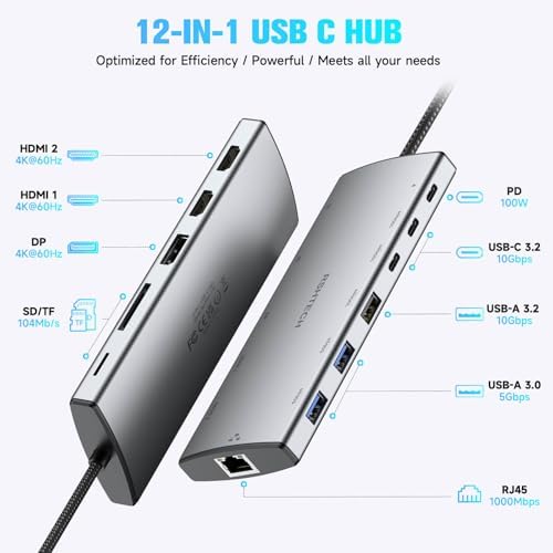 RSHTECH 12 in 1 USB C Hub Docking Station Dual Monitor, Triple Display - Image 2