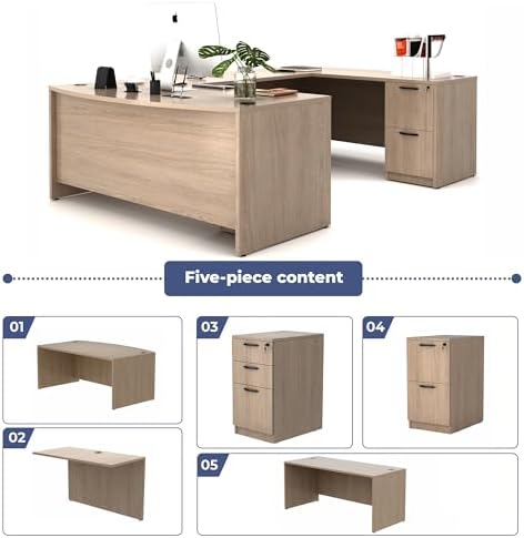 66.93'' U-Shaped Executive Office Desk with Locking File Cabinets, Commercial-Grade Workstation with Cable Management, Heavy Duty Executive Office Furniture, Lime - Image 5