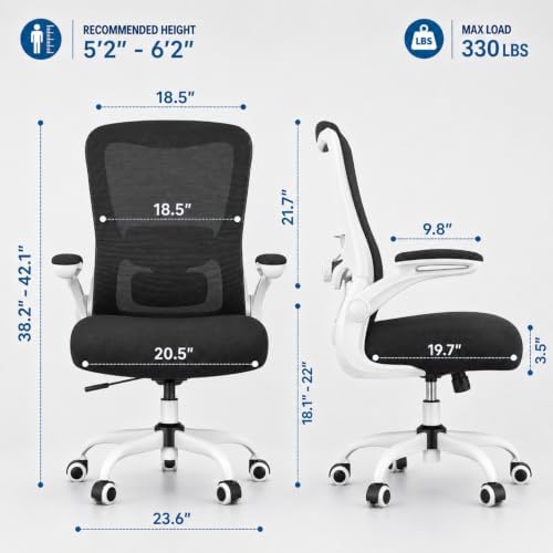 Ergonomic Office Chair for Long Hours, Adjustable Padded Lumbar Support for Lower Back Relief, 330 lb Capacity, Comfortable Computer Desk Chair for Home Office, Work & Study - Image 2