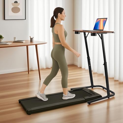 Treadmill Desk, Small Standing Desk for Walking Pad, 30-47 Inch Adjustable Height Walking Pad Stand for Treadmill, Portable Standing Table for Bike and Home Office Work - Brown - Image 2