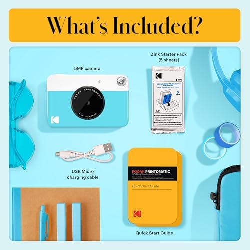 KODAK Printomatic Full-Color Instant Print Digital Camera Colorful Photos On Zink 2x3" Sticky-Back Photo Paper 5MP Gift Bundle: Case + Zink 2x3" 20pk + Album + Stickers + Frames + Markers - Blue - Image 3