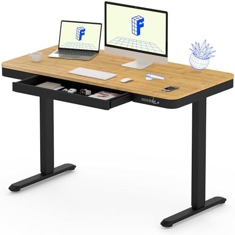 FLEXISPOT Comhar 48" Electric Standing Desk with Drawers, USB Charging Ports, Quick Assembly, Height Adjustable Sit Stand Desk with Child Lock for Natural Home Office, Bamboo Finish Top/Black Legs by Unknown