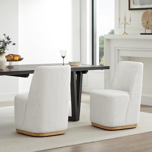 CHITA Upholstered Rolling Dining Chair on Casters Set of 2, Pearl by Unknown