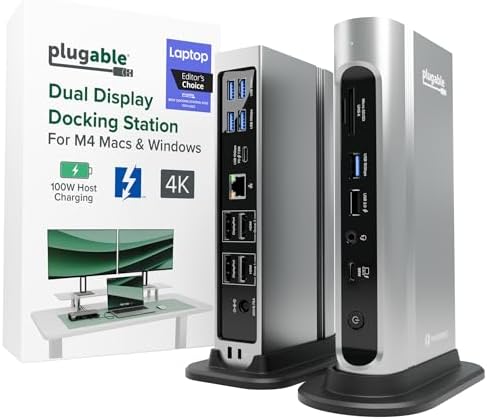 Plugable 16-in-1 Thunderbolt 4 Dock – Dual 4K Monitors, 100W Charging by Plugable