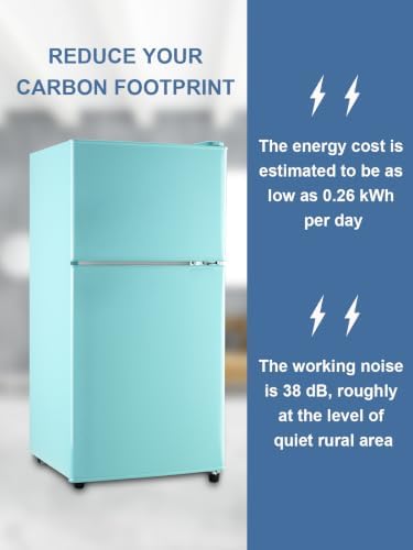 KRIB BLING Mini Fridge Compact Refrigerator Small Refrigerator 7 Level Adjustable Thermostat Removable Shelves with Stainless Steel 2 door for Office Dorm Apartment 3.5 Cu.Ft Blue - Image 3