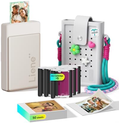 Liene Pearl N200 Pro Portable AI Photo Printer, 50 Sheets 2x3 Adhesive Paper & 5 Cartridges, Gold, DIY Charm Carry Bag Bundle by Liene