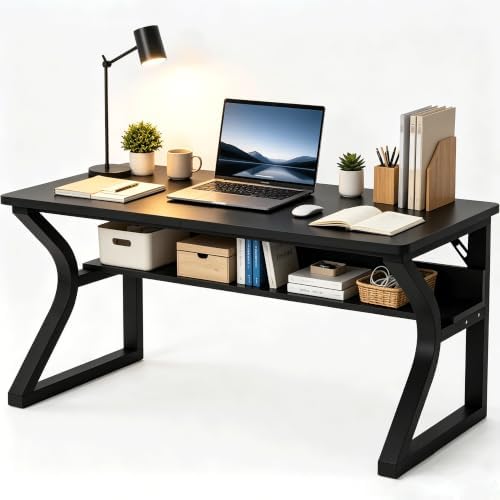 StarGraph Wood Computer Desk Table for Office Gaming Work Pc (Black, 55") by StarGraph
