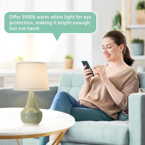 GyroVu 18" Table Lamp Set of 2, Ceramic Table Lamp Classic Beside Lamps Nightstand Lamp Modern Lamp for Living Room, Bedroom & Office Rocker Switch Sage Green-LED Bulbs Included - Image 4