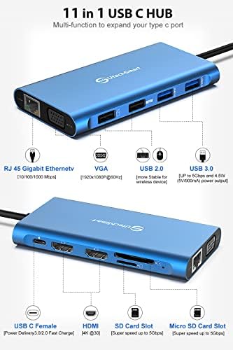 11 in 1 Docking Station, Triple Monitors USBC Laptop Docking Station(Blue) - Image 4
