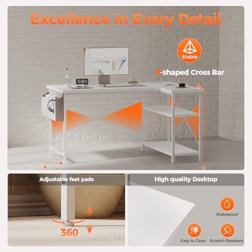 Mericonia 55 inch L Shaped Gaming Desk, Large Corner Desk with Shelves - Image 5