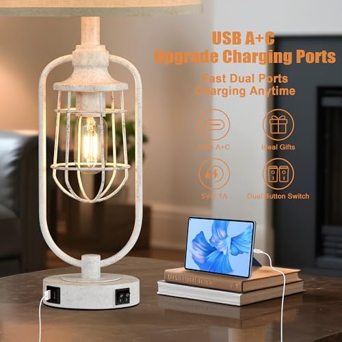 24" Antique Farmhouse Table Lamps Set of 2 for Living Room, USB A+C - Image 3