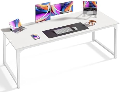 Huuger Computer Desk, 63 Inch Office Desk, Gaming Desk with Storage, Writing Desk Work Desk for Home Office, Study, Modern Simple Desk, Large Legroom, Metal Frame, White by Huuger