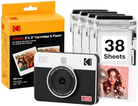 KODAK Mini Shot 3 Retro 3x3 Instant Camera, Photo Printer, 38 Sheet, White by Unknown