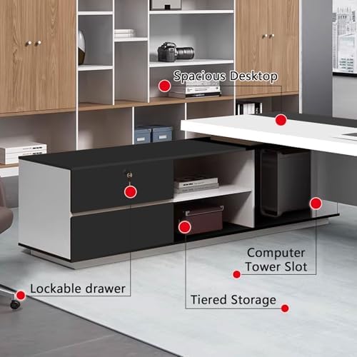 L Shaped Executive Desk with Drawers, Large Office Desk with Storage Cabinet, Wood L Shape Desk for Home Office or Business Workspace, Left or Right Cabinet Option, Multiple Sizes & Colors - Image 4