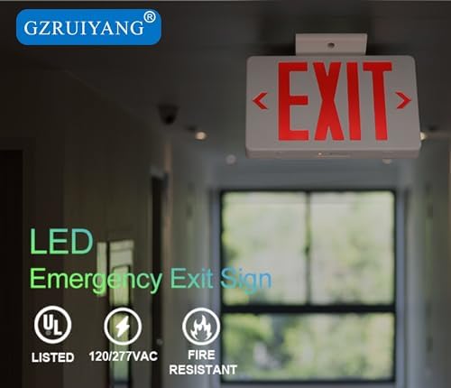 GZRUIYANG Red Exit Sign, LED Emergency Exit Light with Battery Backup, UL Listed, AC 120/277V, Exit Signs with Emergency Lights, Commercial Emergency Lights for Business - 1 Pack - Image 6